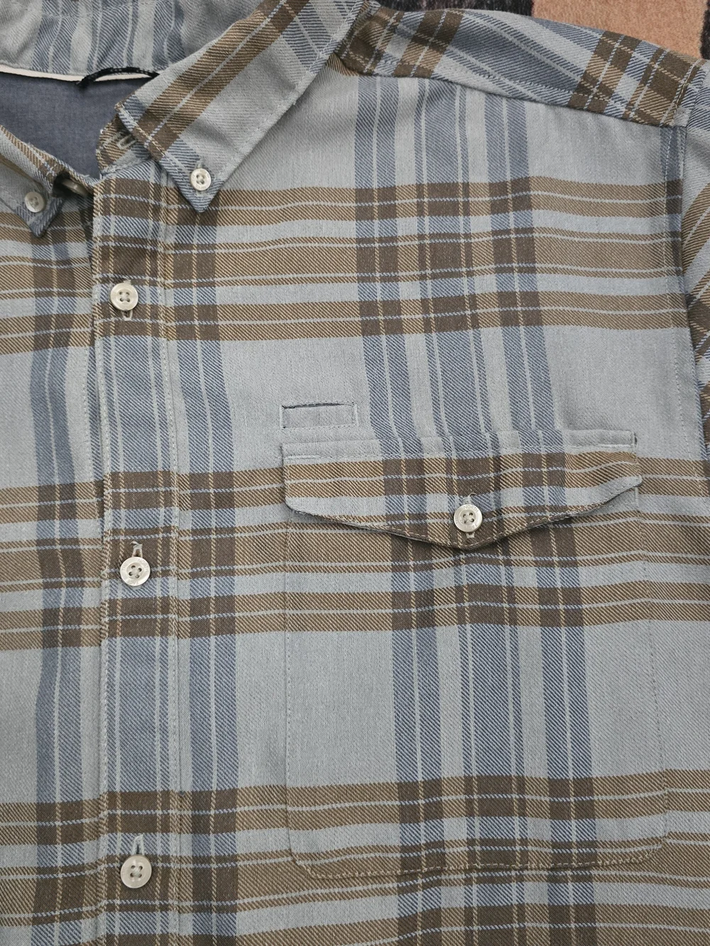 The North Face Light Blue and Brown Plaid Button-Down XXL Shirt